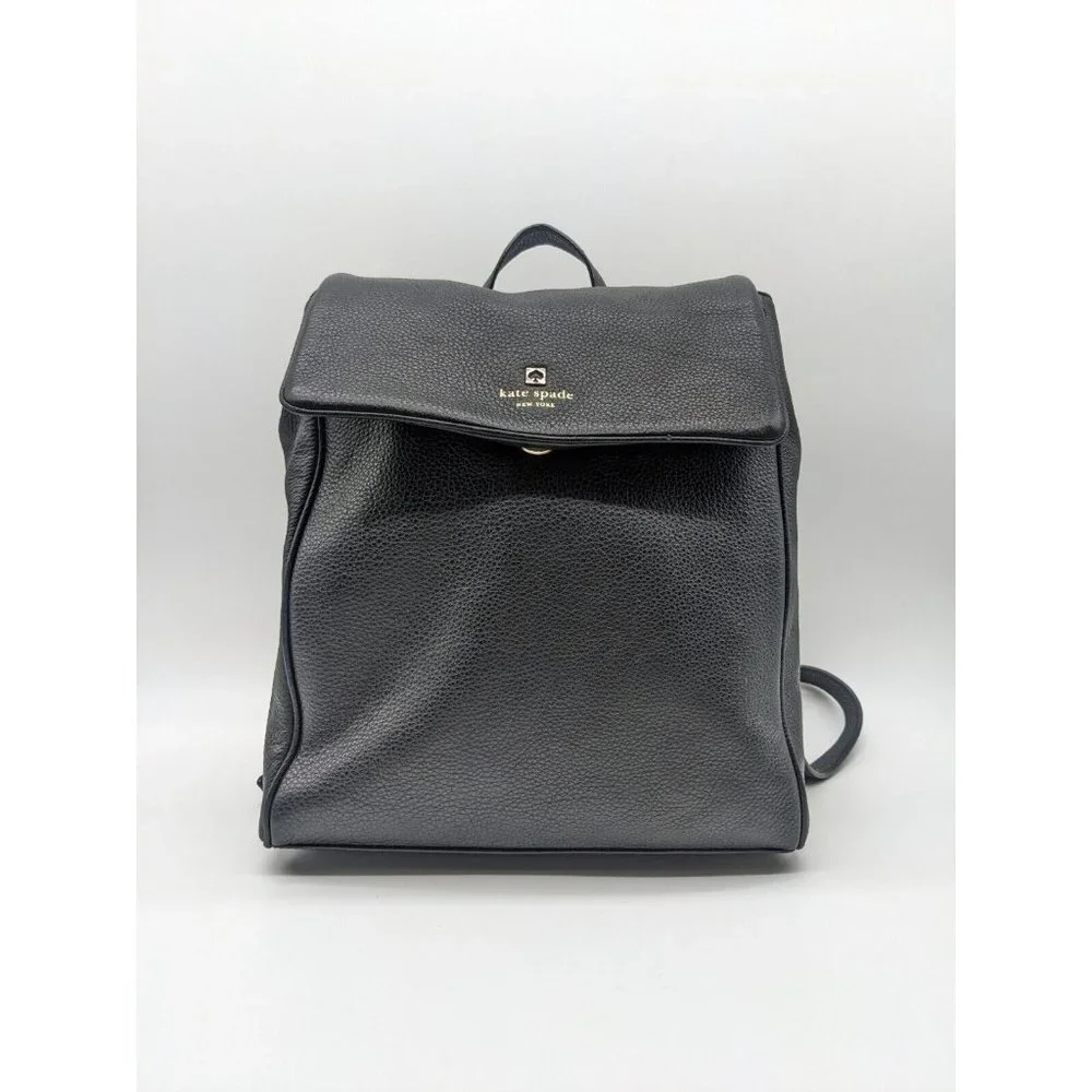 KATE SPADE NY genuine pebbled leather medium backpack- BLACK
